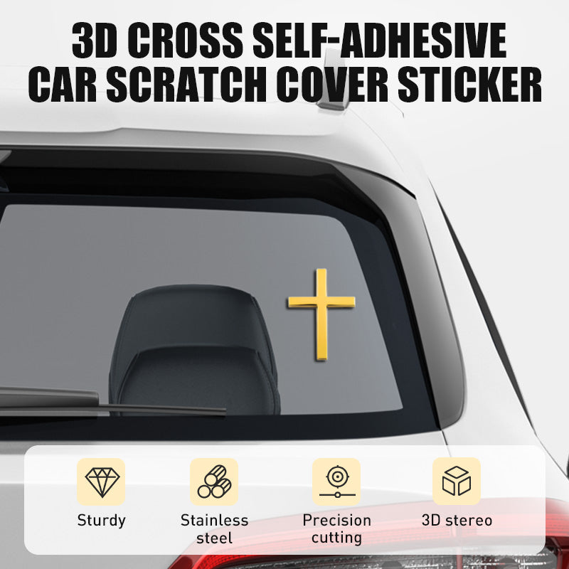 🚗✝️ Metallischer 3D-Kreuz-Aufkleber zur Selbstklebung für Kratzer am Auto