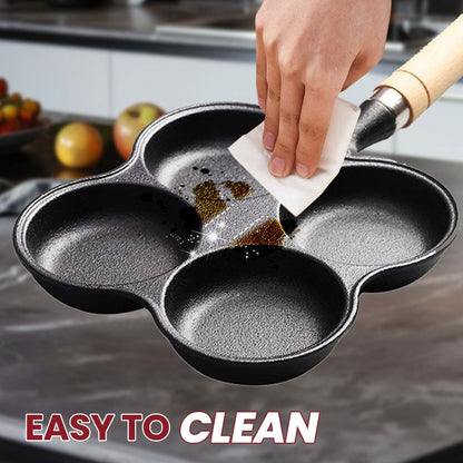 🍳🔥 4-Tassen-Eier-Bratpfanne aus Gusseisen – Antihaftbeschichtung für perfektes Wenden & langlebige Qualität!