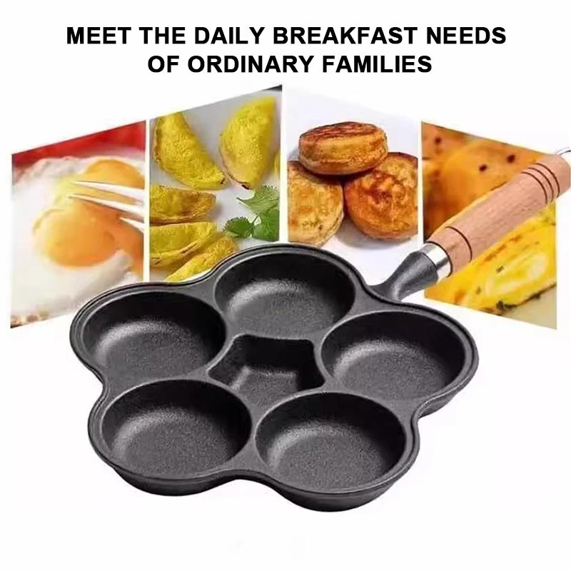 🍳🔥 4-Tassen-Eier-Bratpfanne aus Gusseisen – Antihaftbeschichtung für perfektes Wenden & langlebige Qualität!