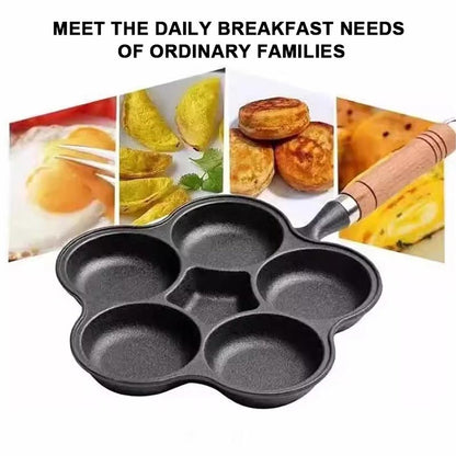 🍳🔥 4-Tassen-Eier-Bratpfanne aus Gusseisen – Antihaftbeschichtung für perfektes Wenden & langlebige Qualität!