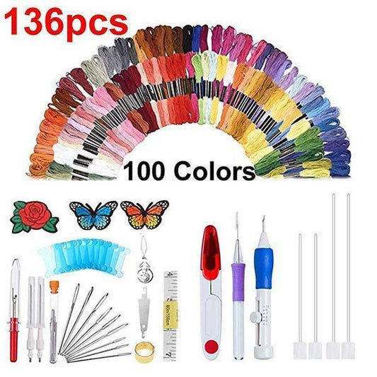 🔥HEUTE 60% AUSGESCHLOSSEN🔥Regenbogenfarbenes Stickerei-Einfädelwerkzeug 136 Sets