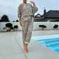 💃Ensemble 2 pièces pour femme avec haut et pantalon à imprimé léopard ☕ – Coupe décontractée, idéal pour le brunch ou les courses du week-end ✨