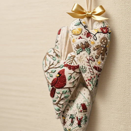 Herzförmiges, handgesticktes Weihnachts-Set