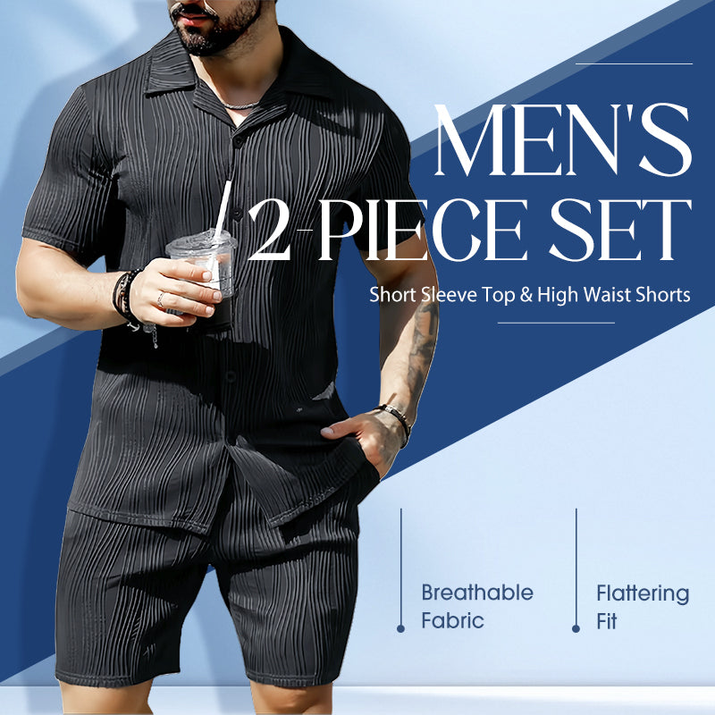 Herren 2-teiliges Set: Kurzarmhemd und Shorts mit hoher Taille