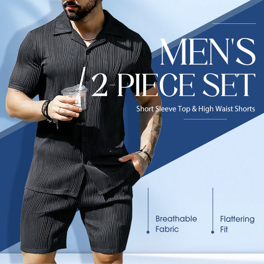 Herren 2-teiliges Set: Kurzarmhemd und Shorts mit hoher Taille