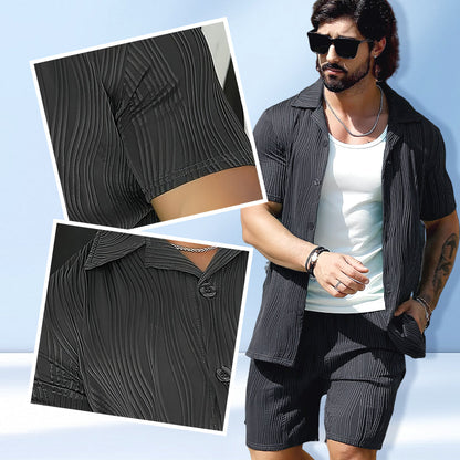 Herren 2-teiliges Set: Kurzarmhemd und Shorts mit hoher Taille