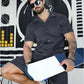 Herren 2-teiliges Set: Kurzarmhemd und Shorts mit hoher Taille