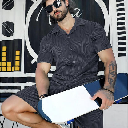 Herren 2-teiliges Set: Kurzarmhemd und Shorts mit hoher Taille
