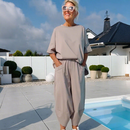 2-teiliges Damen-Set aus locker sitzendem Oberteil und Hose mit hoher Taille