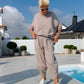 2-teiliges Damen-Set aus locker sitzendem Oberteil und Hose mit hoher Taille