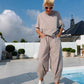2-teiliges Damen-Set aus locker sitzendem Oberteil und Hose mit hoher Taille