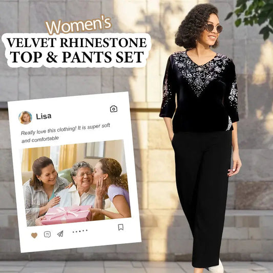 👗✨ Elegantes 2-teiliges Samt-Set mit Kristallverzierungen | Perfekt für Büro, Abendessen & Feiern | Atmungsaktiv & Bequem | In Übergrößen XL-4XL verfügbar 👗💎