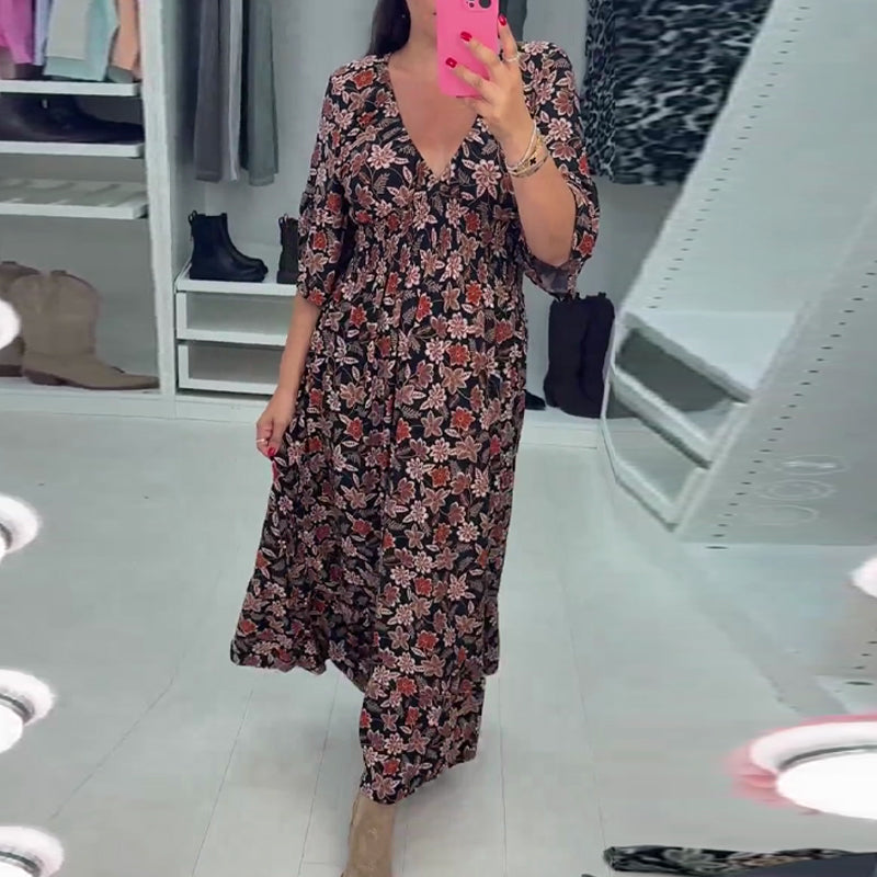 Maxikleid mit V-Ausschnitt und 3/4-Ärmeln