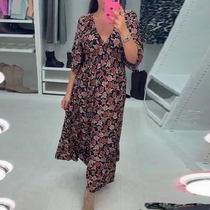 Maxikleid mit V-Ausschnitt und 3/4-Ärmeln