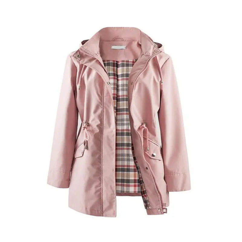 🍂Mittellange Windjacke mit Kapuze, Tunnelzug und Reißverschluss🧥