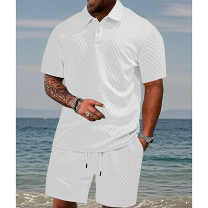 👕 60% RABATT! 💎 Herren-Zweiteiler mit Rautenstruktur – Kurzarmhemd & Shorts – Atmungsaktiv, Knitterfrei & Lässiger Sommer-Look ☀️