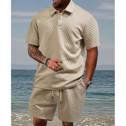 👕 60% RABATT! 💎 Herren-Zweiteiler mit Rautenstruktur – Kurzarmhemd & Shorts – Atmungsaktiv, Knitterfrei & Lässiger Sommer-Look ☀️