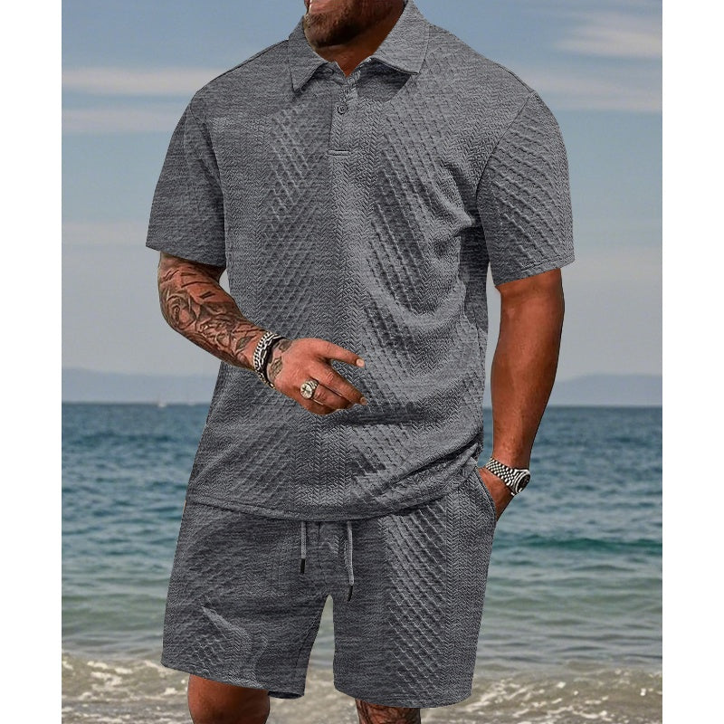 👕 60% RABATT! 💎 Herren-Zweiteiler mit Rautenstruktur – Kurzarmhemd & Shorts – Atmungsaktiv, Knitterfrei & Lässiger Sommer-Look ☀️