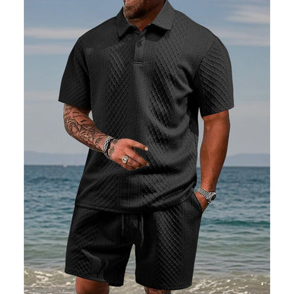 👕 60% RABATT! 💎 Herren-Zweiteiler mit Rautenstruktur – Kurzarmhemd & Shorts – Atmungsaktiv, Knitterfrei & Lässiger Sommer-Look ☀️