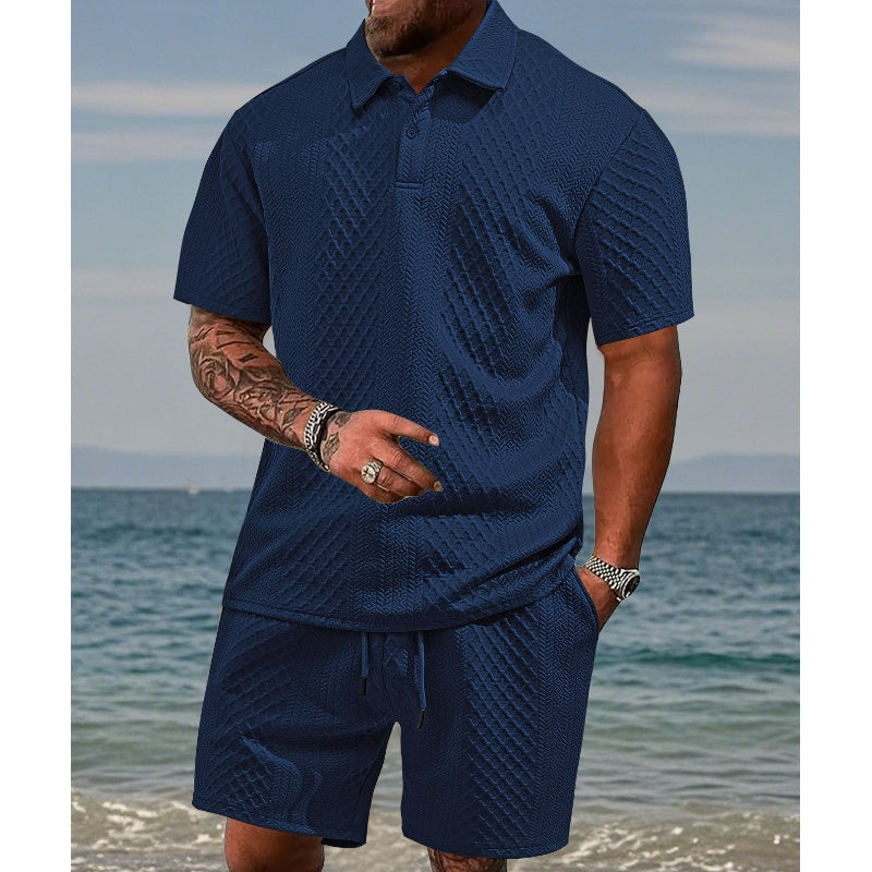 👕 60% RABATT! 💎 Herren-Zweiteiler mit Rautenstruktur – Kurzarmhemd & Shorts – Atmungsaktiv, Knitterfrei & Lässiger Sommer-Look ☀️