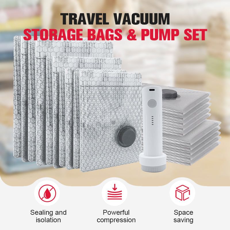 🔥Black-Friday-Mega-Angebot – 50 % Rabatt!🔥Reise-Vakuum-Storagebeutel & tragbares Pump-Set