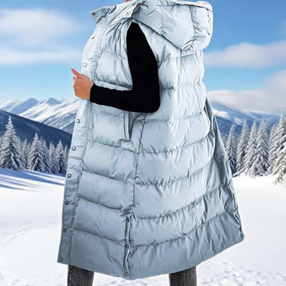 🔥Solange der Vorrat reicht 40 % Rabatt!🎉Lange Pufferweste für Damen | Gesteppte Kapuze und Knopfverschluss❄️