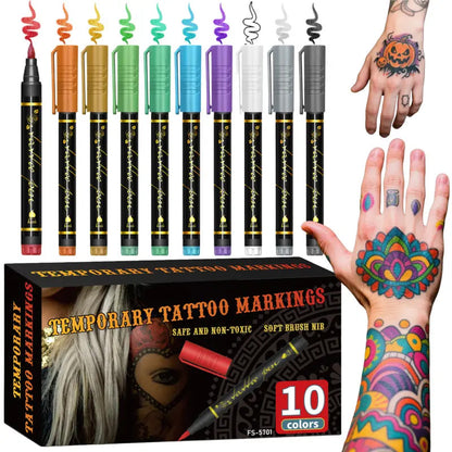 🌈Heißer Verkauf 50 % Rabatt🎨10-teiliges Set temporäre Tattoo-Marker