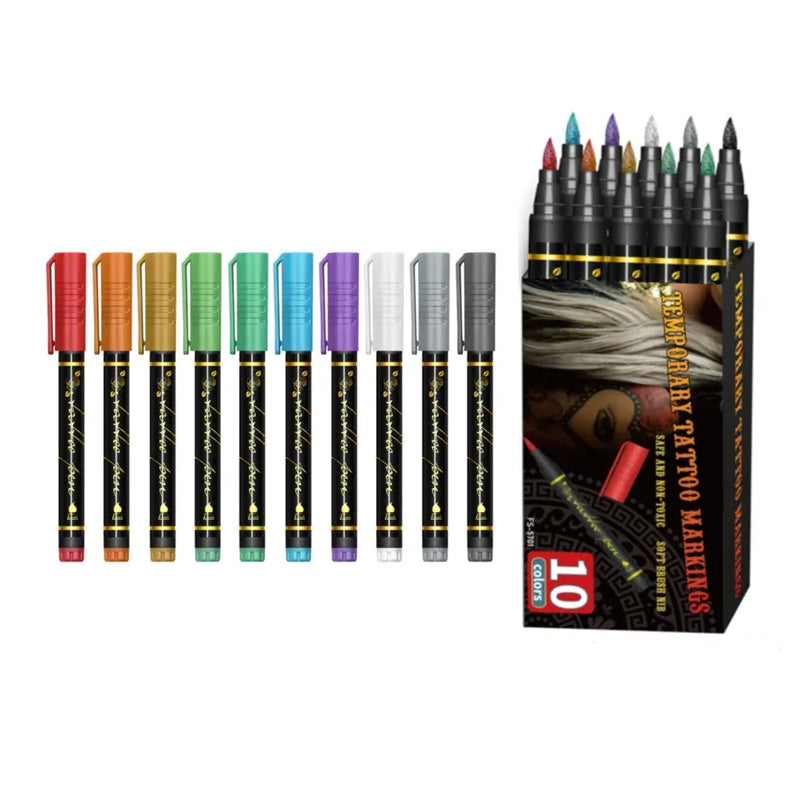 🌈Heißer Verkauf 50 % Rabatt🎨10-teiliges Set temporäre Tattoo-Marker