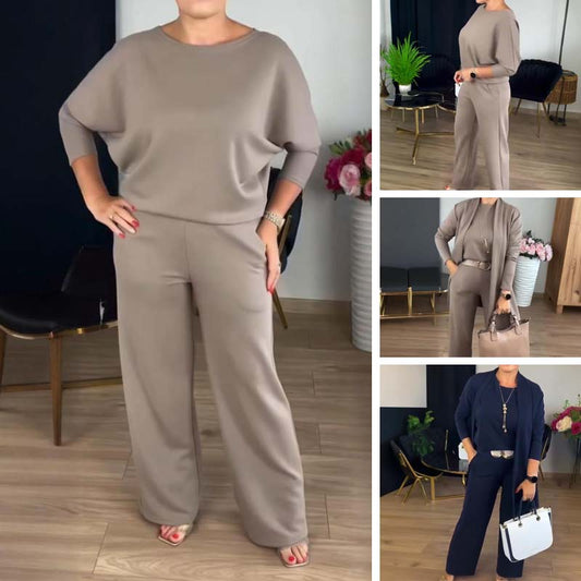 🔥Solange der Vorrat reicht 40 % Rabatt!🎉Elegantes 3-teiliges Set: Langer Cardigan, Oberteil und Hose