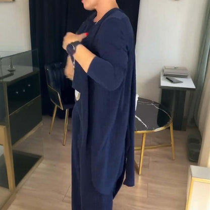 🔥Solange der Vorrat reicht 40 % Rabatt!🎉Elegantes 3-teiliges Set: Langer Cardigan, Oberteil und Hose