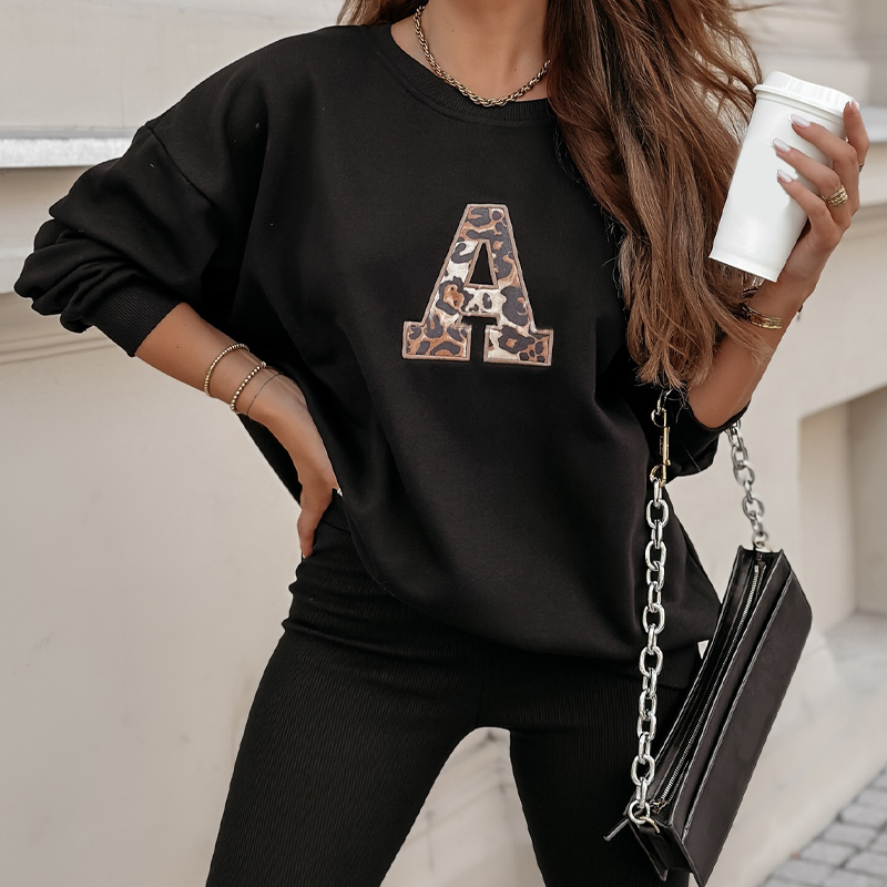 🔥Solange der Vorrat reicht 40 % Rabatt!🎉 Damen Freizeit-Zweiteiler: Sweatshirt mit Buchstaben-Print & Hose