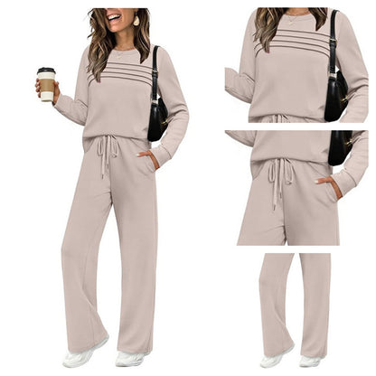 🔥LETZTER TAG 50 % RABATT💓Set aus Damen-Oberteil mit Rundhalsausschnitt und Hose mit Kordelzug💯