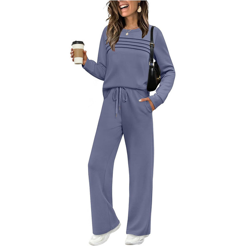 🔥LETZTER TAG 50 % RABATT💓Set aus Damen-Oberteil mit Rundhalsausschnitt und Hose mit Kordelzug💯