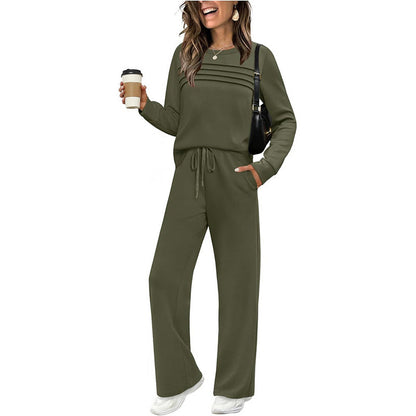 🔥LETZTER TAG 50 % RABATT💓Set aus Damen-Oberteil mit Rundhalsausschnitt und Hose mit Kordelzug💯