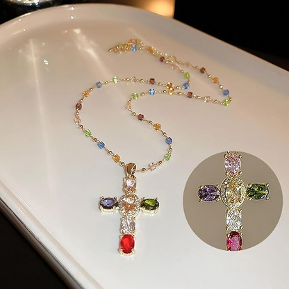 👛 JETZT 50 % RABATT! 💖 Bunte Strass-Kreuz-Anhänger-Halsketten