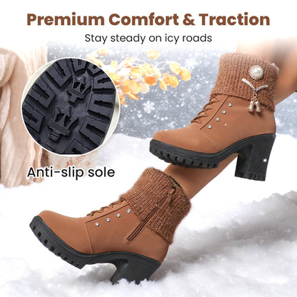 🔥Black-Friday-Mega-Angebot – 50 % Rabatt!🔥Warm gefütterte Damenstiefeletten mit Blockabsatz