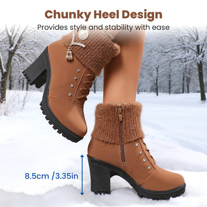 🔥Black-Friday-Mega-Angebot – 50 % Rabatt!🔥Warm gefütterte Damenstiefeletten mit Blockabsatz