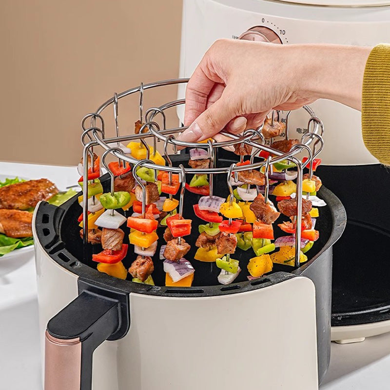 🔥 Jetzt 50 % Rabatt! ✨ Heißluftfritteuse mit vertikalem Grillrost – 8 Edelstahlspieße, komplett mit hitzebeständigen Handschuhen