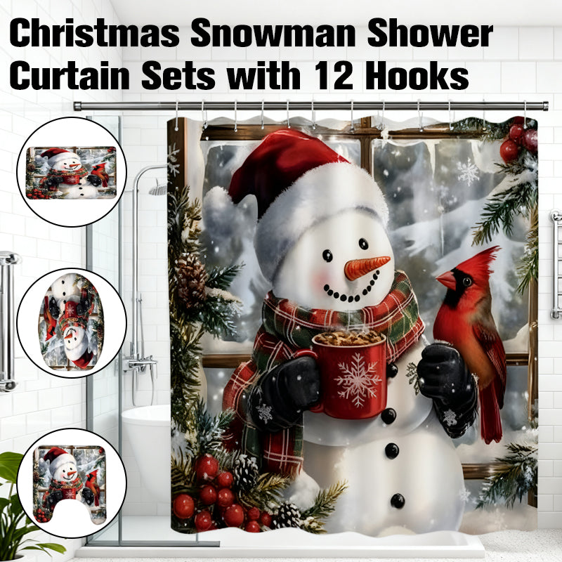 🔥Solange der Vorrat reicht 40 % Rabatt!🎉Weihnachts-Schneemann-Duschvorhang-Sets mit 12 Haken