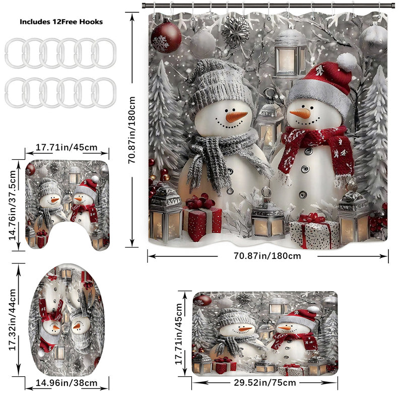 🔥Solange der Vorrat reicht 40 % Rabatt!🎉Weihnachts-Schneemann-Duschvorhang-Sets mit 12 Haken