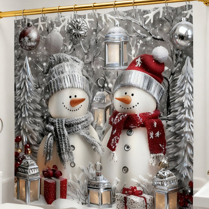 🔥Solange der Vorrat reicht 40 % Rabatt!🎉Weihnachts-Schneemann-Duschvorhang-Sets mit 12 Haken