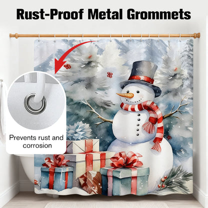 🔥Solange der Vorrat reicht 40 % Rabatt!🎉Weihnachts-Schneemann-Duschvorhang-Sets mit 12 Haken