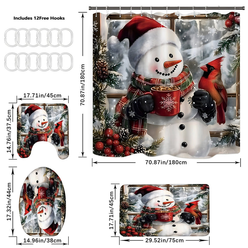 🔥Solange der Vorrat reicht 40 % Rabatt!🎉Weihnachts-Schneemann-Duschvorhang-Sets mit 12 Haken