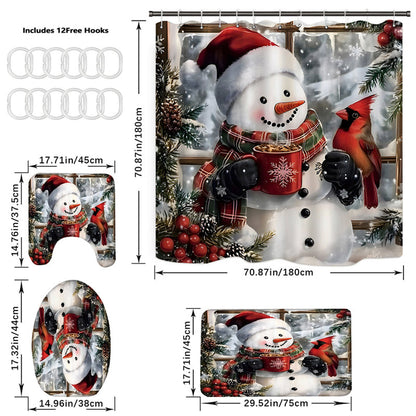 🔥Solange der Vorrat reicht 40 % Rabatt!🎉Weihnachts-Schneemann-Duschvorhang-Sets mit 12 Haken