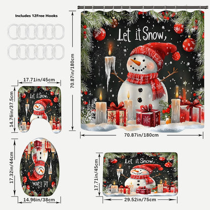 🔥Solange der Vorrat reicht 40 % Rabatt!🎉Weihnachts-Schneemann-Duschvorhang-Sets mit 12 Haken