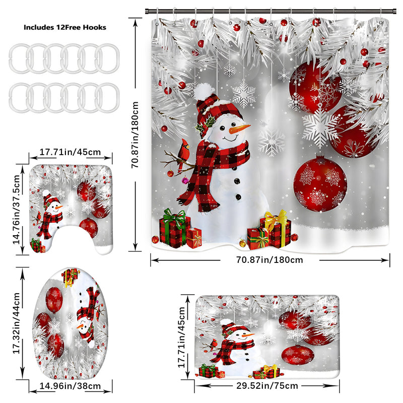 🔥Solange der Vorrat reicht 40 % Rabatt!🎉Weihnachts-Schneemann-Duschvorhang-Sets mit 12 Haken