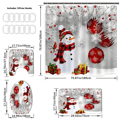 🔥Solange der Vorrat reicht 40 % Rabatt!🎉Weihnachts-Schneemann-Duschvorhang-Sets mit 12 Haken