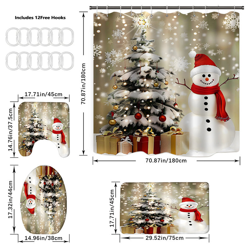 🔥Solange der Vorrat reicht 40 % Rabatt!🎉Weihnachts-Schneemann-Duschvorhang-Sets mit 12 Haken