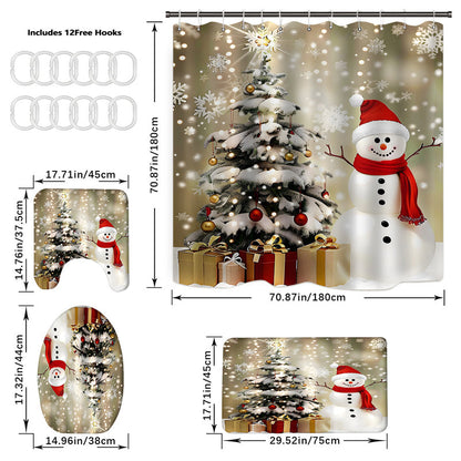 🔥Solange der Vorrat reicht 40 % Rabatt!🎉Weihnachts-Schneemann-Duschvorhang-Sets mit 12 Haken