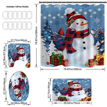 🔥Solange der Vorrat reicht 40 % Rabatt!🎉Weihnachts-Schneemann-Duschvorhang-Sets mit 12 Haken